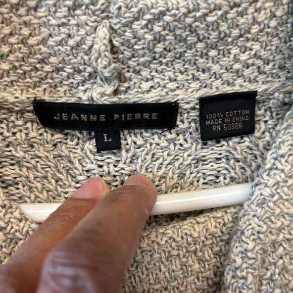 Jeanne Pierre Sweater Fisherman Tunic Colorblock Cable Knit Cowl Neck Preppy LG - Picture 3 of 12